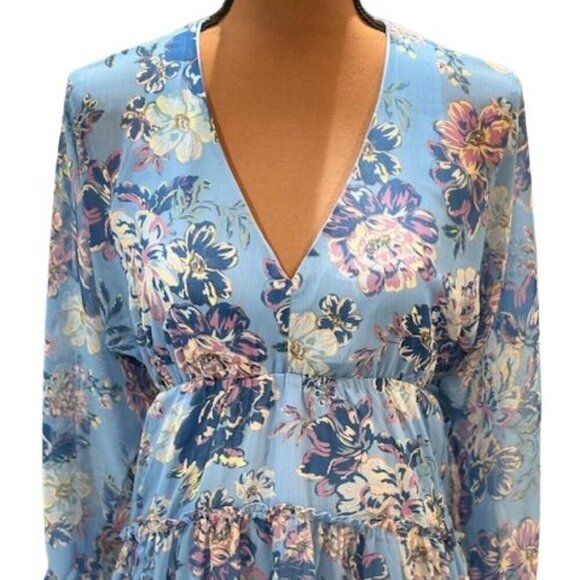 Steve Madden Blue Sol Floral Hi-Low Long Sleeve Maxi Dress โ Size Small โ NWT - Picture 2 of 10